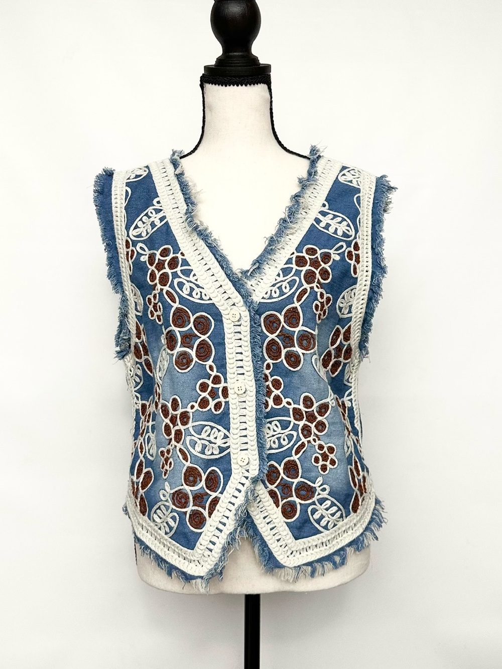 LAST💲Drop POL Crochet Floral Denim Vest